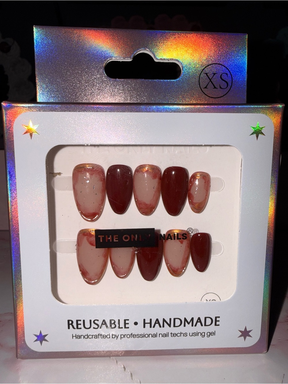 The Only Nails Reusable Handmade Burgundy & Nude Press-On Nail Set